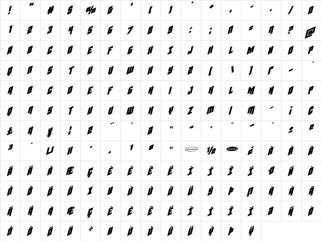 Galaxy Force Expanded Italic Expanded Italic  glyph index