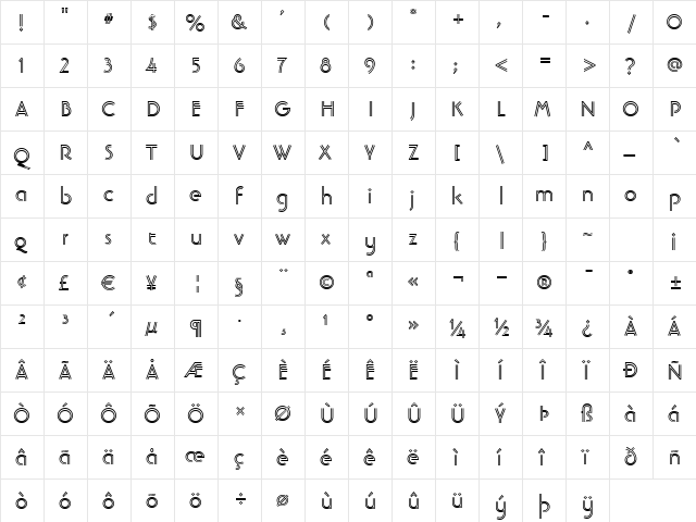 Banjoman Open Bold  glyph index