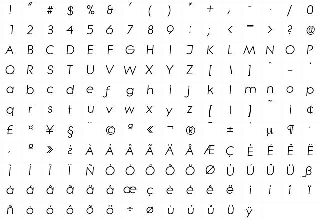 Litera-RegularIta Regular  glyph index