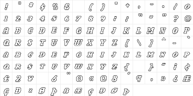 WoollyOutline Regular  glyph index