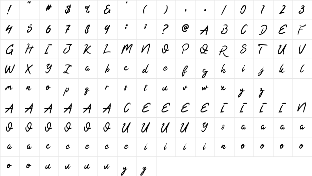 Kaysan Signature Regular  glyph index