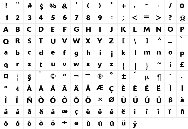 Delta BQ Regular  glyph index