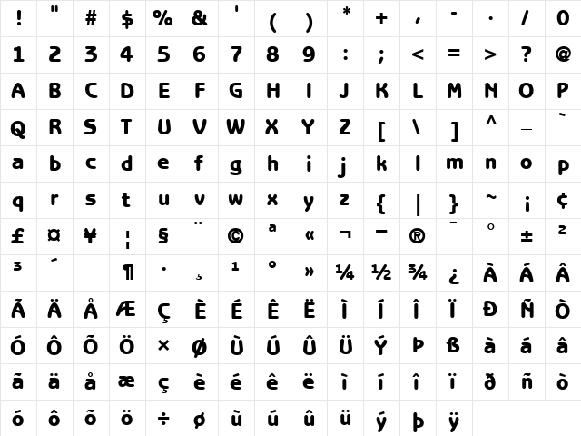 BenguiatGothic Heavy  glyph index