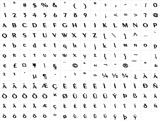 Pare Wide Reverse BoldItalic  glyph index