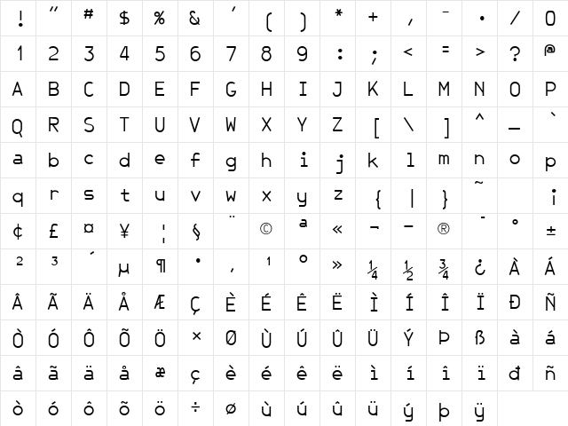 JetJaneMono Plain  glyph index