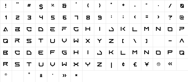 Enixe Regular  glyph index