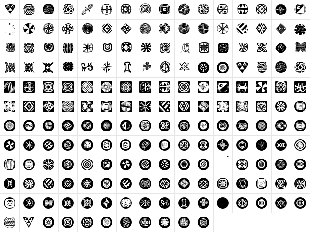 AfroDesigns Regular  glyph index