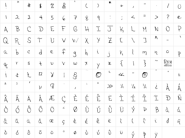 LEHN208 Regular  glyph index
