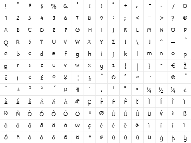 LTBanjoman Open Bold Regular  glyph index
