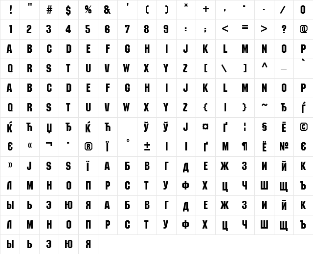 MachineCTT Regular  glyph index