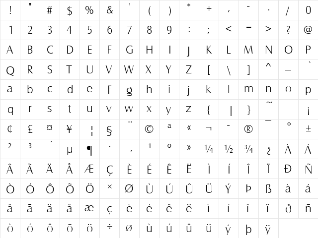 Castle Becker Light Regular  glyph index