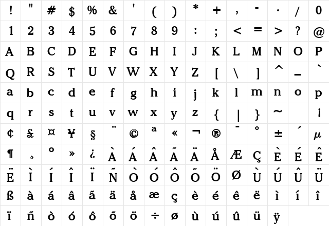 Chelsey Bold  glyph index