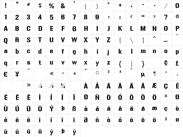 Gunplay Regular  glyph index