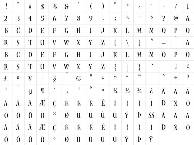 Nyx Std Regular  glyph index