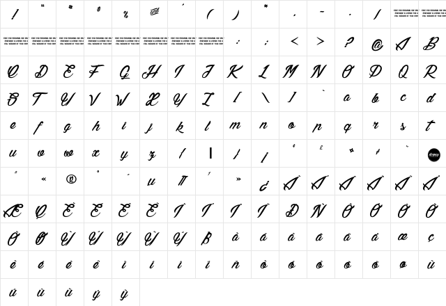 Lily of the Valley_Personal_Use Regular  glyph index