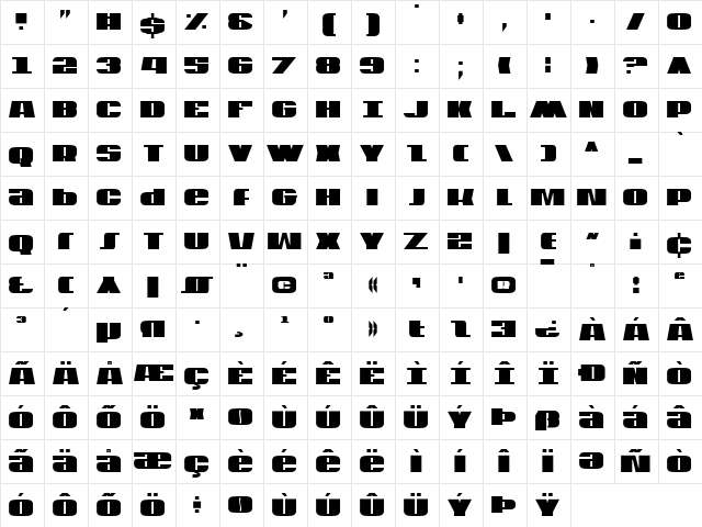 U.S.A. Condensed Condensed  glyph index
