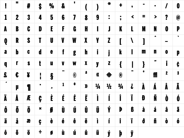 BentonSans UltraCondensed Black  glyph index