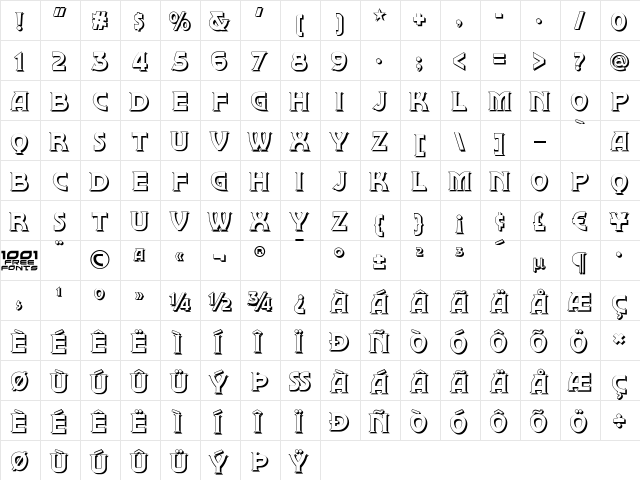 Brownwood Shadow NF Regular  glyph index
