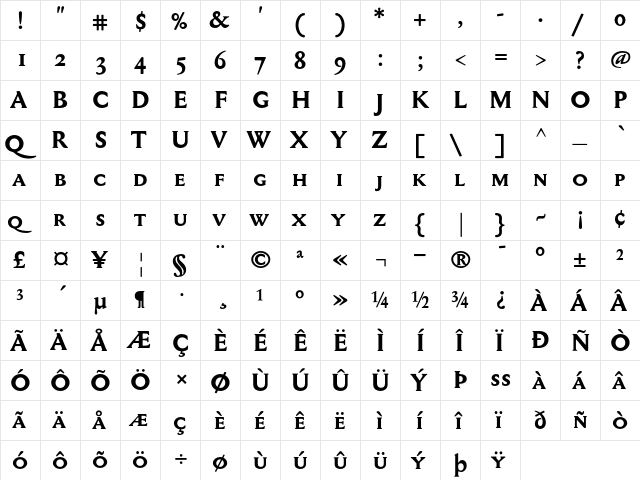 Mediaeval SCOSF Bold  glyph index