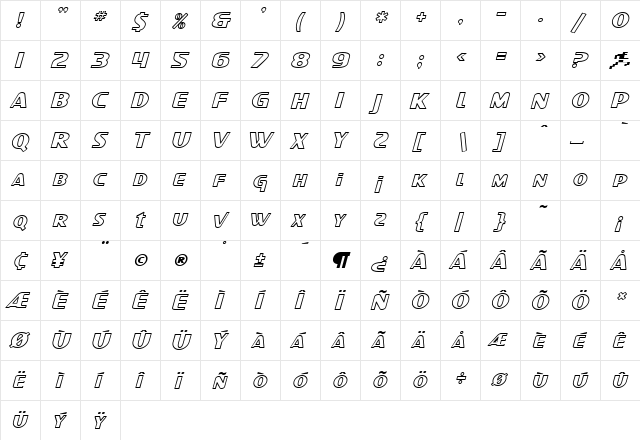 SF Intellivised Outline Italic  glyph index