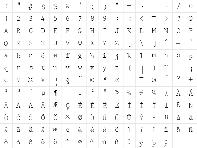 KeyboardEliteSSK Regular  glyph index