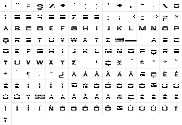 Borg 9 Regular  glyph index