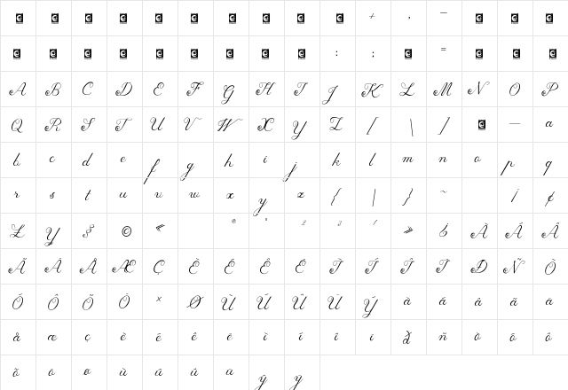 Tashia Personal Use Regular  glyph index