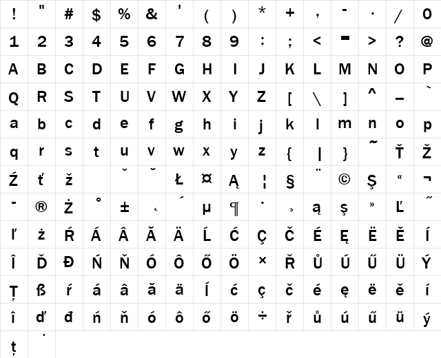 FranklinGotItcTEEMed Regular  glyph index