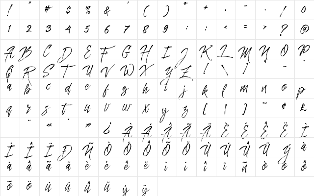 Dreamlight Typeface Free Demo Regular  glyph index