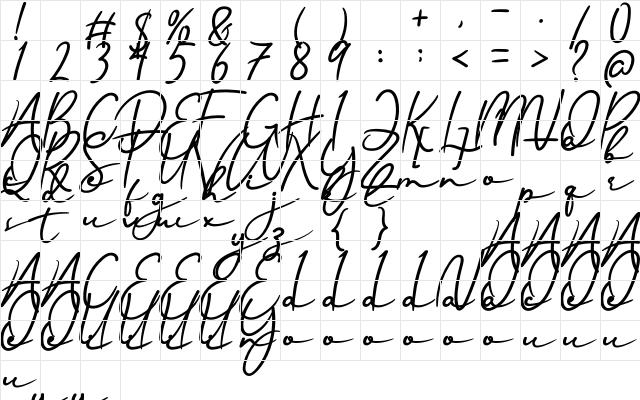 Hanmade Regular  glyph index