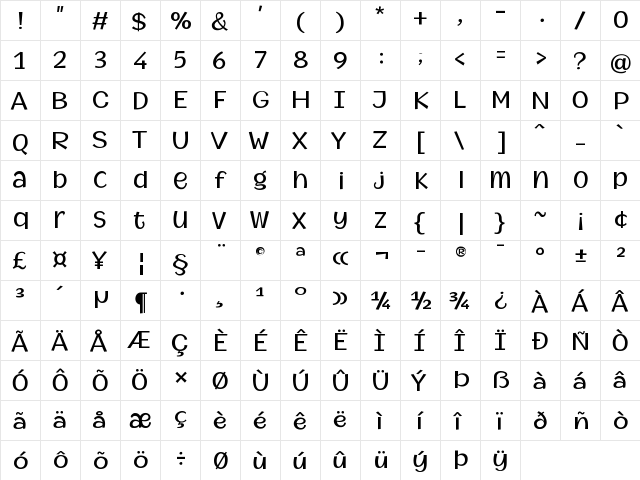 Mythical Garden Regular  glyph index