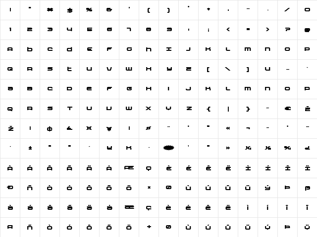 Nextwave Bold Bold  glyph index