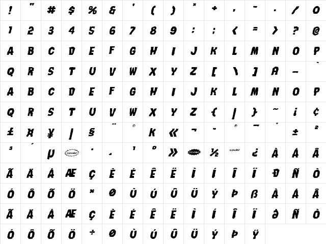 Nightmare Alley Expanded Italic Expanded Italic  glyph index