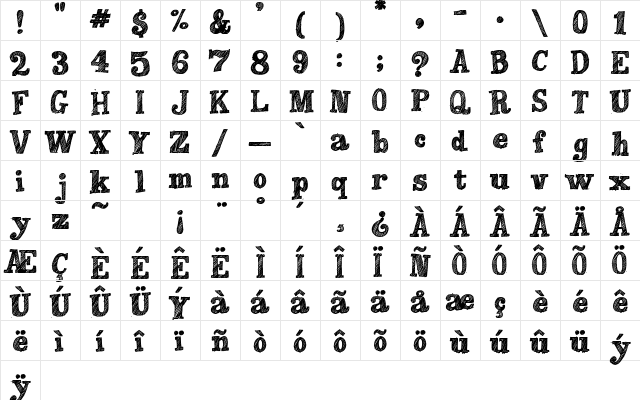 Peaches en Regalia Regular  glyph index