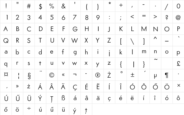 Am Sans light Regular  glyph index
