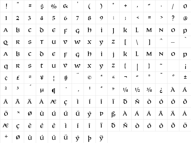 Missale AS Lunea  glyph index