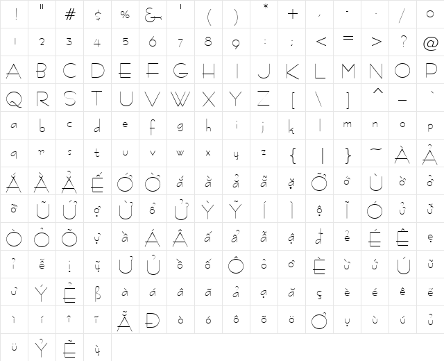 VPS Phuoc Thanh Normal  glyph index