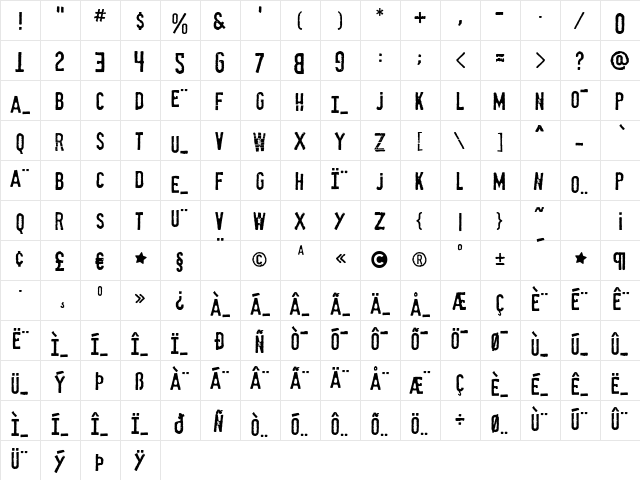 DekapotDeluxxe Regular  glyph index