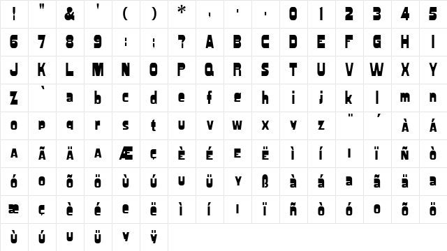 Blacktop Regular  glyph index