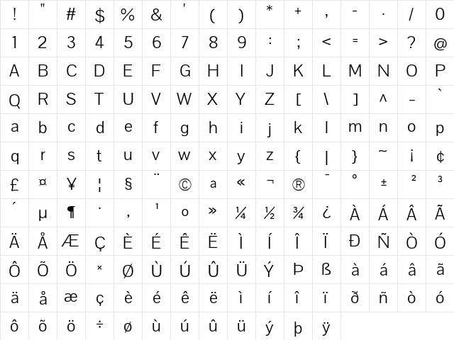 Pontano Sans Regular  glyph index