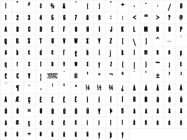 Copper Canyon WBW Regular  glyph index