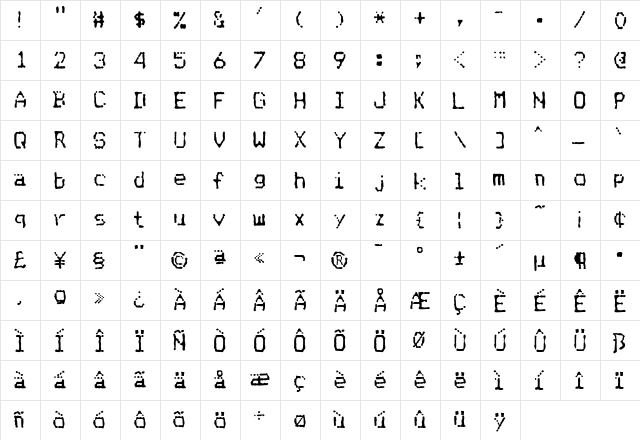 MatrixDot Regular  glyph index