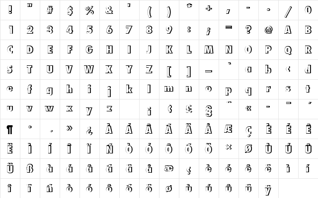 FuturaTExtBolConRe1 Regular  glyph index