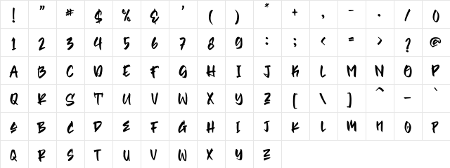 Blezer Regular  glyph index