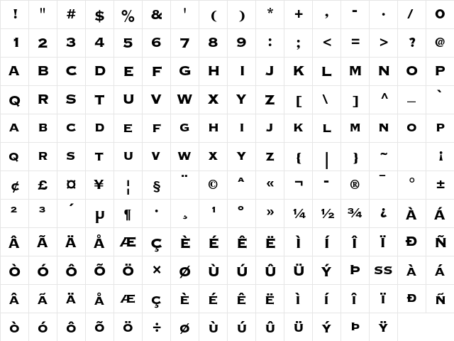 Copperplate Gothic Std 33 BC  glyph index