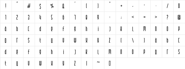 Andover Regular  glyph index