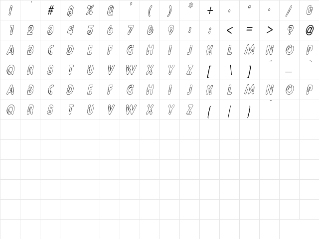 Paper Clip Cn Italic Italic  glyph index