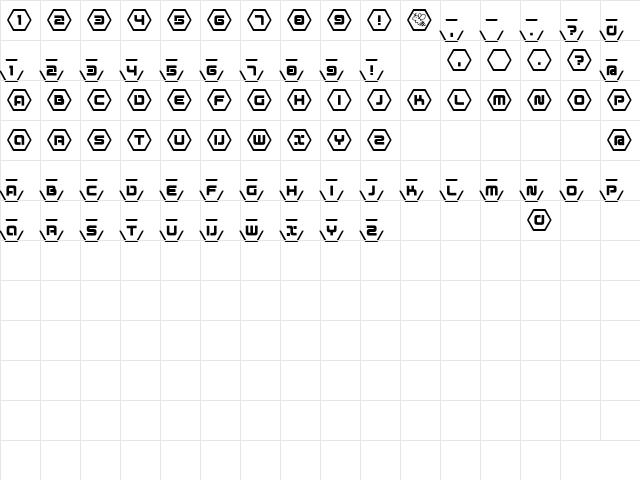 D3 Honeycombism Regular  glyph index