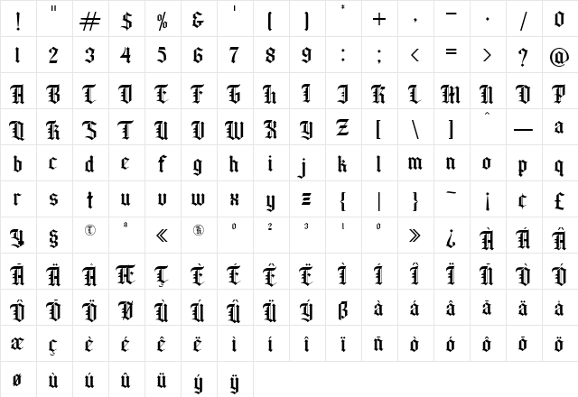 Wilson wells Regular  glyph index