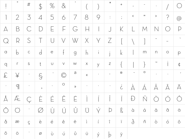 Neutra Display Alt Light  glyph index
